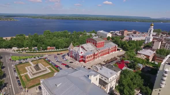 Old Building of Samara Drama Theatre From Birds Eye View at Sunny Summer Day