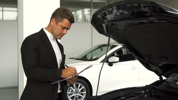 A Serious Car Dealer Describes in the Documents the Details of the Car alt