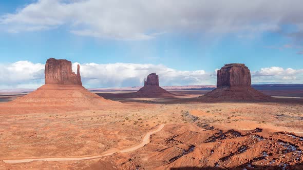 Monument Valley, Utah West and East Mitten Butte With Road alt