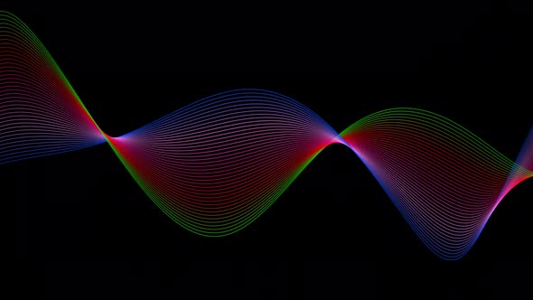 Blue Green Pink Red Color Line Wave Animation On Black Background alt