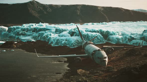 Old Broken Plane on the Beach of Iceland alt