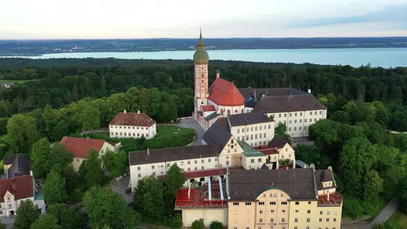 Aerial view of Andechs Abbey in Bavaria, Germany alt