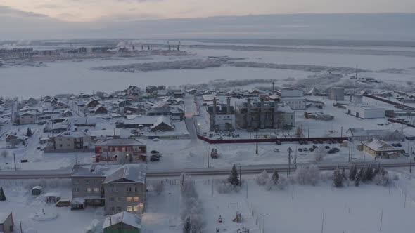 Heat and Power Plant Amid the Arctic Winter in a City at the North Pole