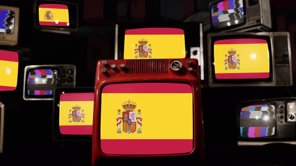 Flag of Spain on Retro TVs. 4K Version.