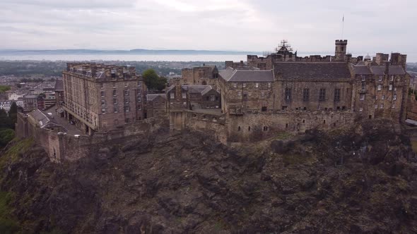 Shooting From a Drone Standing on a Steep Stone Slope of Edinburgh Castle