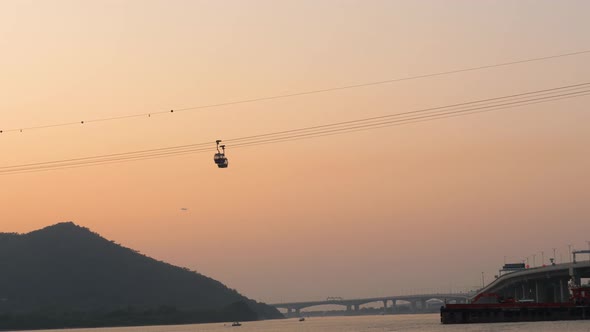 Cable Car To Big Buddha in Lantau Island at Sunset