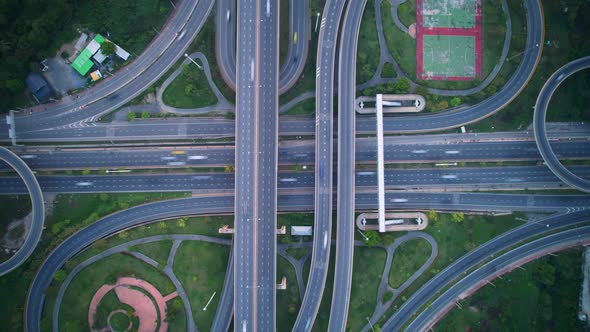 4K : Hyperlapse drone shot over highway multi-level junction road. alt