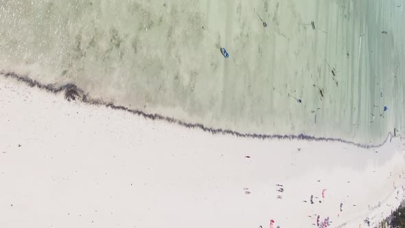 Vertical Video Boats in the Ocean Near the Coast of Zanzibar Tanzania Aerial View alt