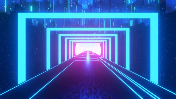 Vj Abstract Neon Concept of Scifi Corridor Retro Style of 80s