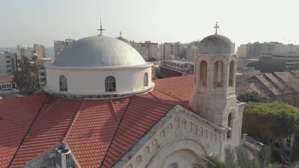 Aerial 4K Drone footage of the Church of the holy trinity in limassol, Cyprus alt