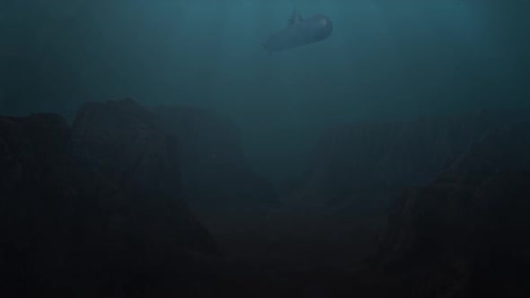 Submarine Descending into an Underwater Canyon