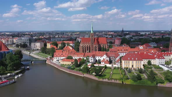 Aerial view of Cathedral Island (Ostrow Tumski) in Wroclaw