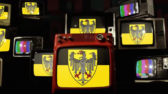 Flag of Aachen, Germany, on Retro TVs.