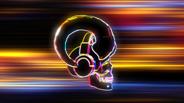 Neon Horned Skull With Headphones In Flight 2