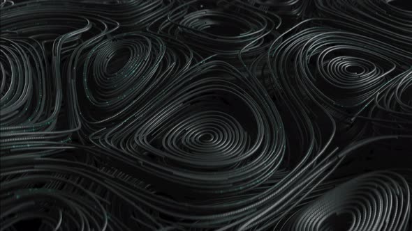 Black Topographic Circular Lines with Running Matrix Code alt