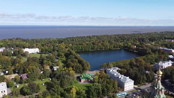 Aerial View of the Peter and Paul Cathedral in Peterhof, St Petersburg, Russia