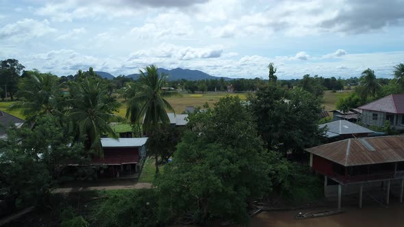 The 4.000 islands near Don Det in southern Laos seen from the sky alt