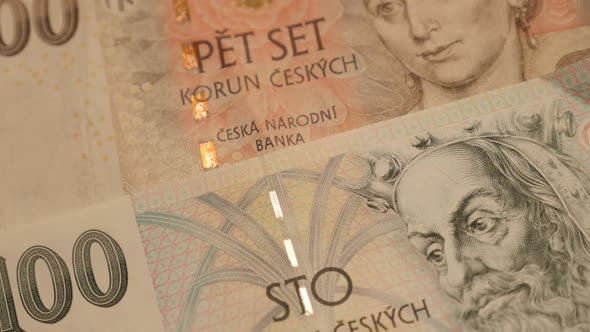 Czech Republic koruna currency different values shallow DOF 4K 2160p 30fps UltraHD tilting footage - alt
