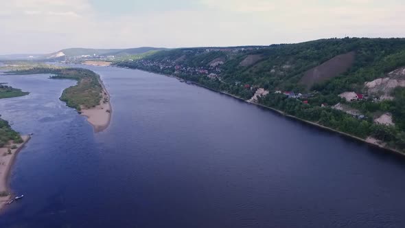 Amazing Landscape with Wide River Aerial View in Summer