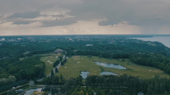 Colorful Sunset Over the Golf Course in the Private Residence - Aerial Flight