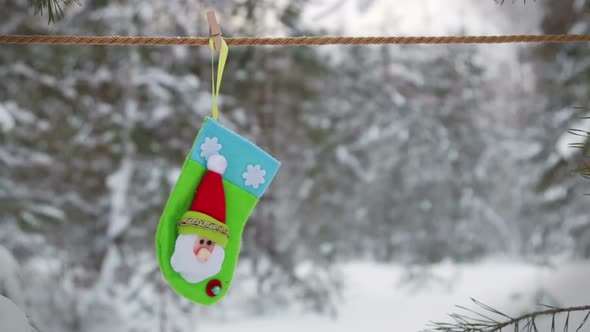 Sock and Mittens with Christmas Pattern Hanging