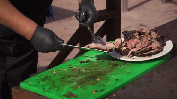 Cutting the Finished Meat in Slow Motion