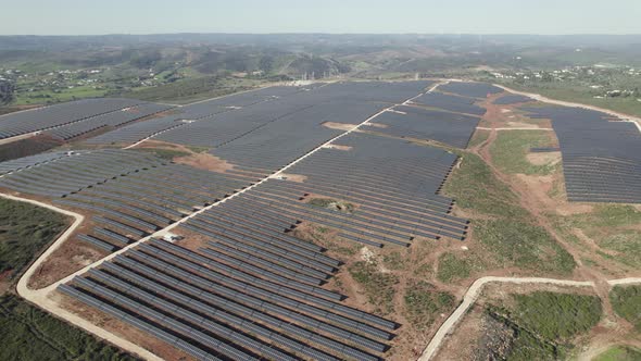 Aerial pan reveals vast solar farm for renewable energy production