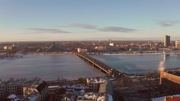 aerial view of the Riga old town during sunset alt