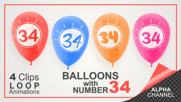 Balloons With Number 34 / Happy Thirty-Four Years Old