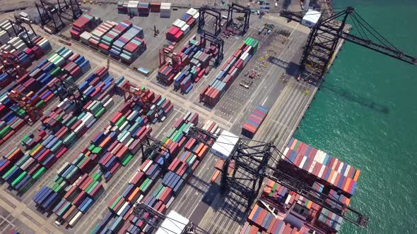 Top view of industrial port with container alt