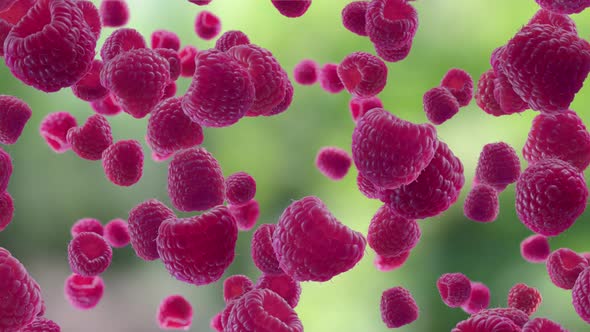 Raspberries Falling on Kitchen Background alt