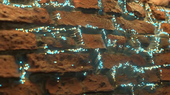 Fiber Optic Spreads Appears Between the Bricks and Spreads Along the Brick Wall alt
