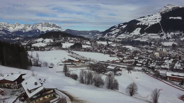 Amazing aerial view of Kitzbuhel during winter alt