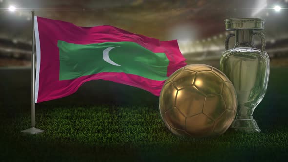Maldives Flag With Football And Cup Background Loop 4K alt