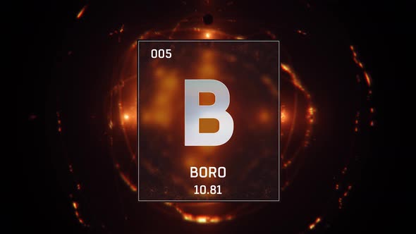 Boron as Element 5 of the Periodic Table on Orange Background in Spanish Language