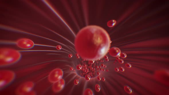 Red tunnel loop with particles flow