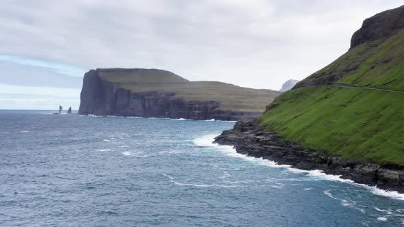 Beautiful Aerial View of Risin and Kellingin the Giant and the Witch View in the Faroe Island alt