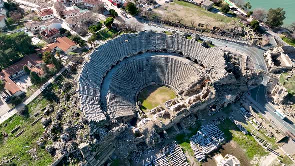 Aerial Footage of the Antique Theater 4 K  Side, Turkey alt