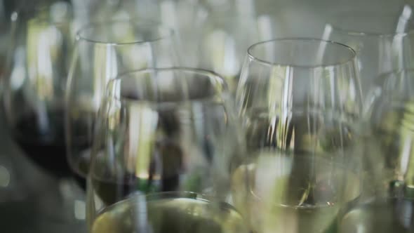 Glasses with White and Red Wine Camera Movement