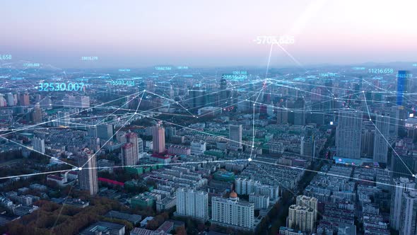 smart Connected city skyline. Futuristic network concept, city Technology. alt