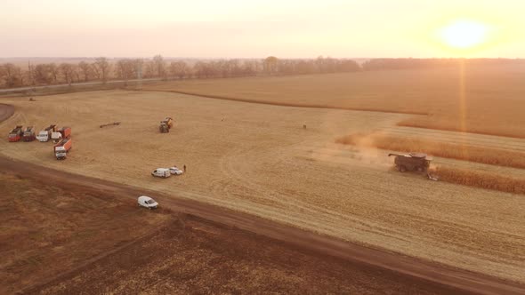 Top View of Harvesting Equipment on the Field alt