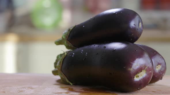 Eggplant On the Table In Kitchen In House