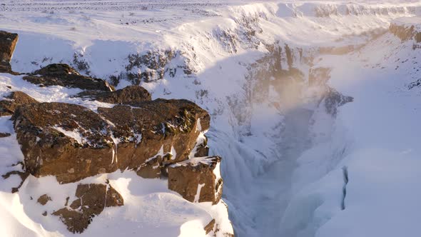 Iceland Beautiful View Revealing Gullfoss Waterfall In Winter