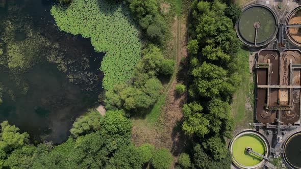 Aerial View of a Sewage Water Treatment Plant in Otley Leeds