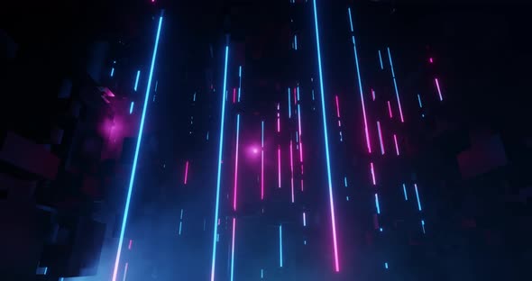 Neon Pillars in City with Light Tech Digital effect