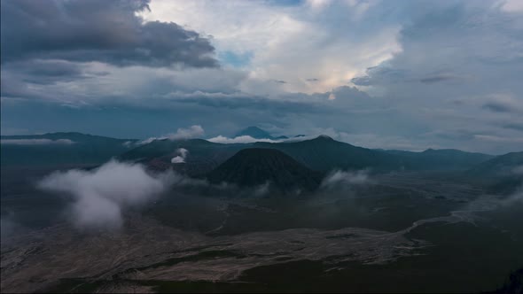 Bromo Tengger Semeru National Park, Indonesia, Timelapse - The Mount Bromo volcano from day to night