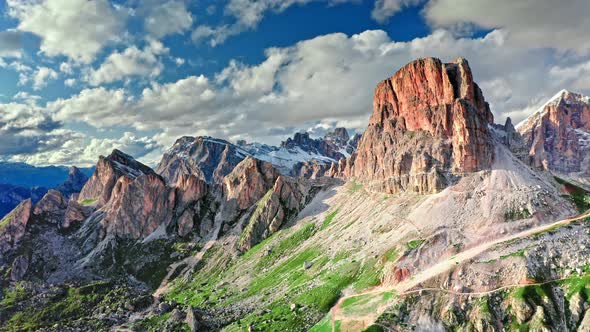 Averau peak in Dolomites near Passo Giau, aerial view, Italy alt