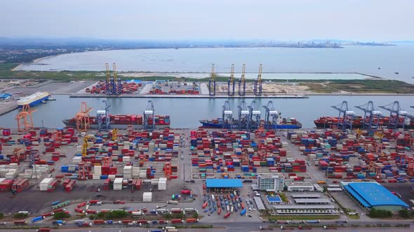 Aerial top view of container logisctics shipping in Laem Chabang, Chon Buri, Thailand alt
