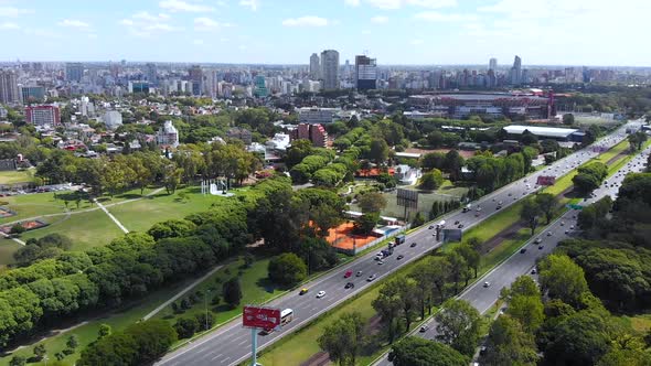 Belgrano Area, Road, Traffic, Park (Buenos Aires, Argentina) aerial view alt