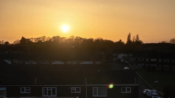 Timelapse Panorama of Evening Town With Setting Sun Over Sleeping Area Outskirts Of London